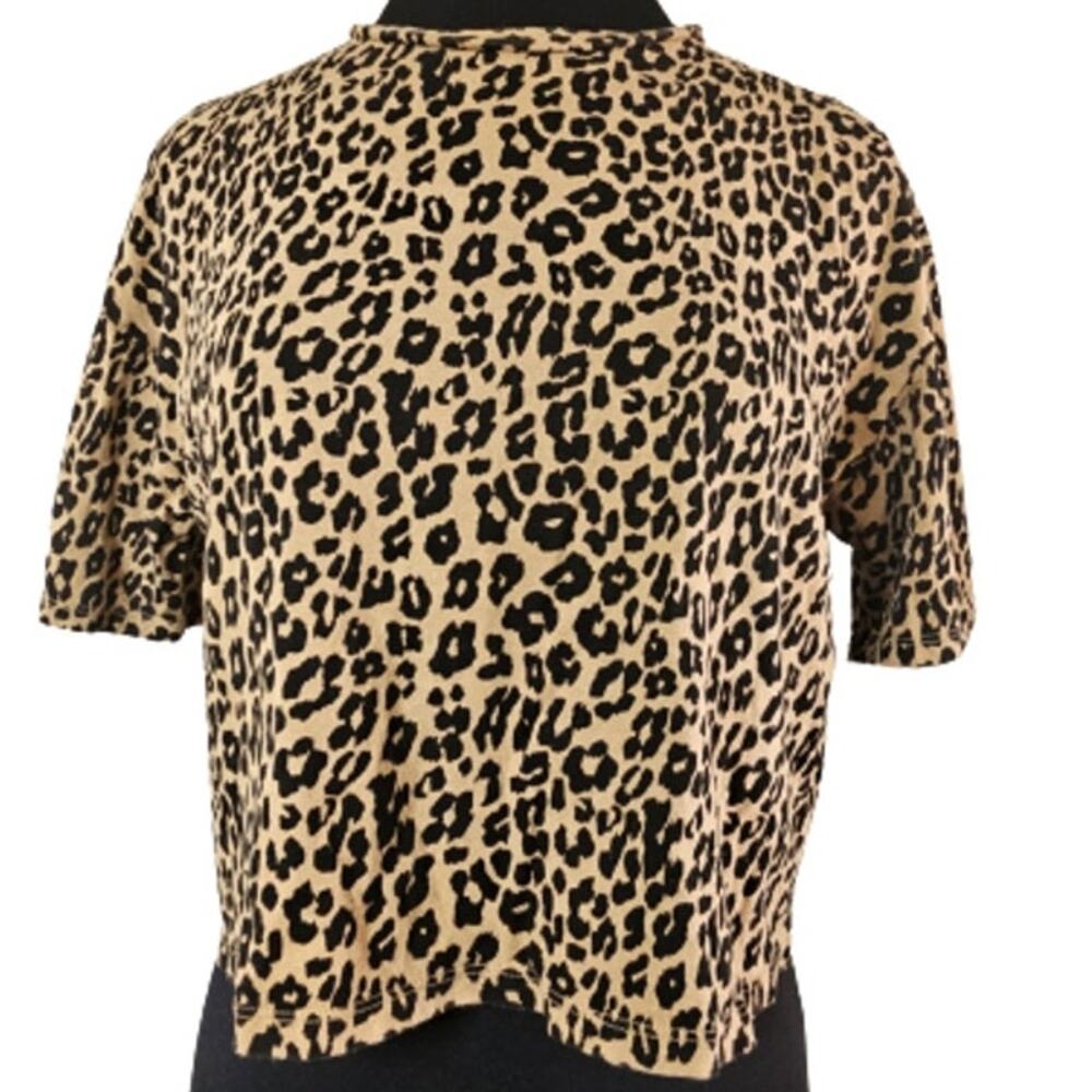 Leopard Print Short Sleeve Top - Tan & Black